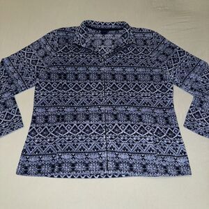 Basic Editions Sweater Women's XL Blue Nordic‎ Pattern Long Sleeve Mock Full Zip